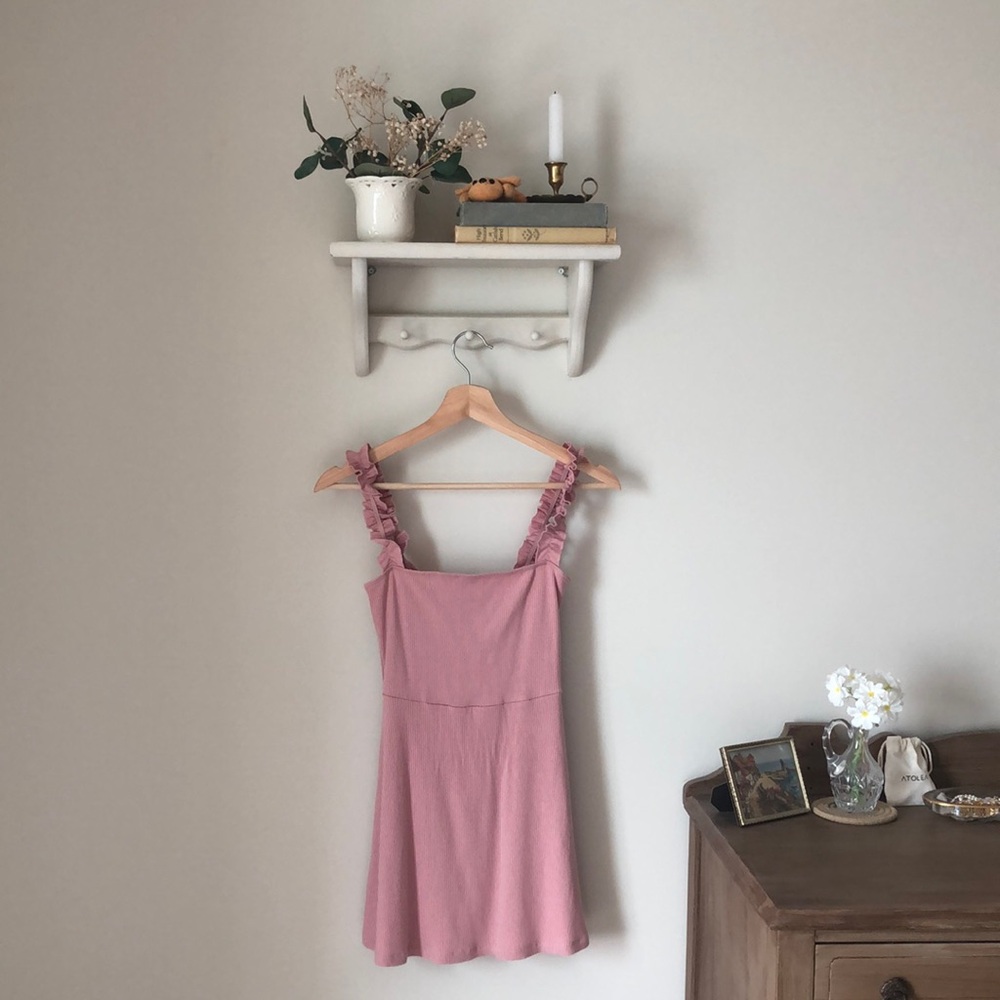 Aritzia Pink Ruffle Strap Dress
